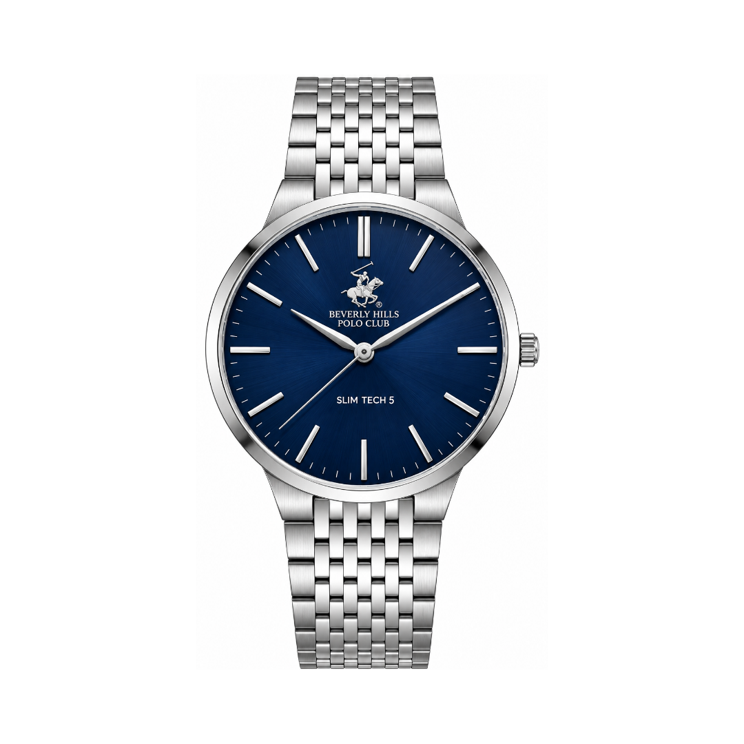 Beverly Hills Polo Club Men's Blue Dial Silver Stainless Steel Quartz Watch BP3776X.390