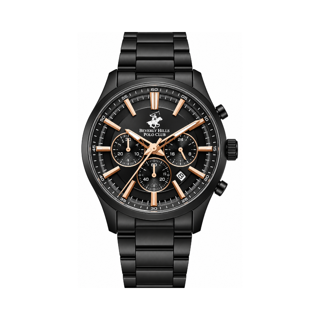 Beverly Hills Polo Club Men's Black Dial Black Stainless Steel Quartz Multifunction Watch BP3779X.060
