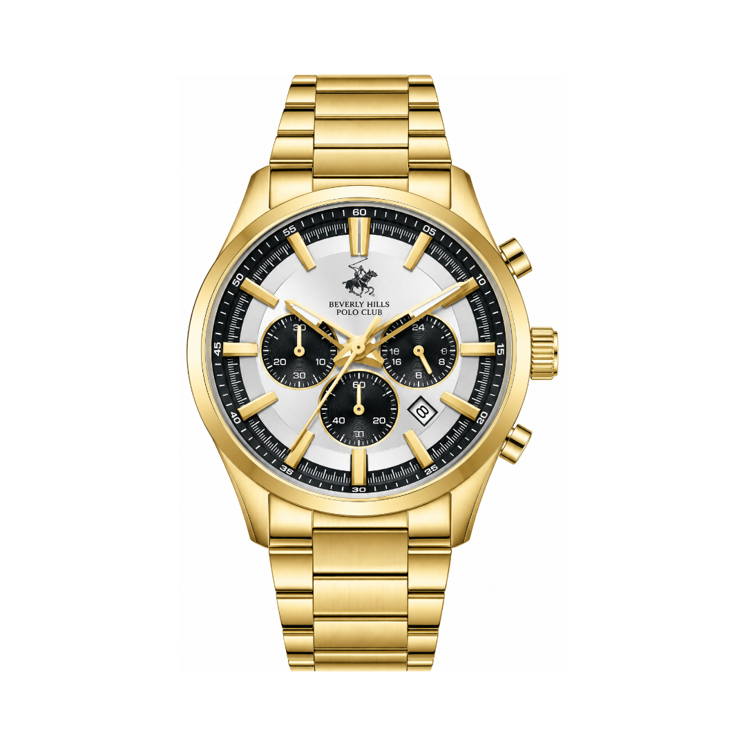 Beverly Hills Polo Club Men's Silver Dial Gold Stainless Steel Quartz Multifunction Watch BP3779X.130