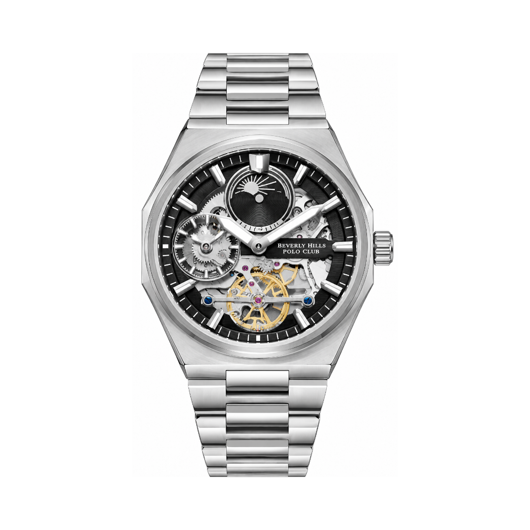 Beverly Hills Polo Club Men's Silver Dial Silver Stainless Steel Automatic Skeleton Watch BP3786X.350