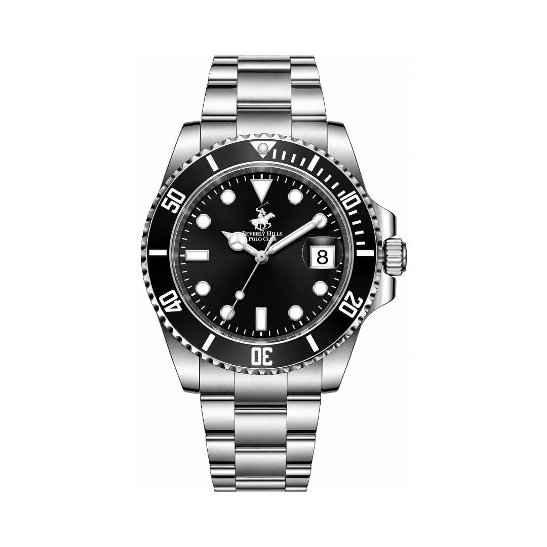 Beverly Hills Polo Club Men's Black Dial Silver Stainless Steel Quartz Date Watch BP3791X.350