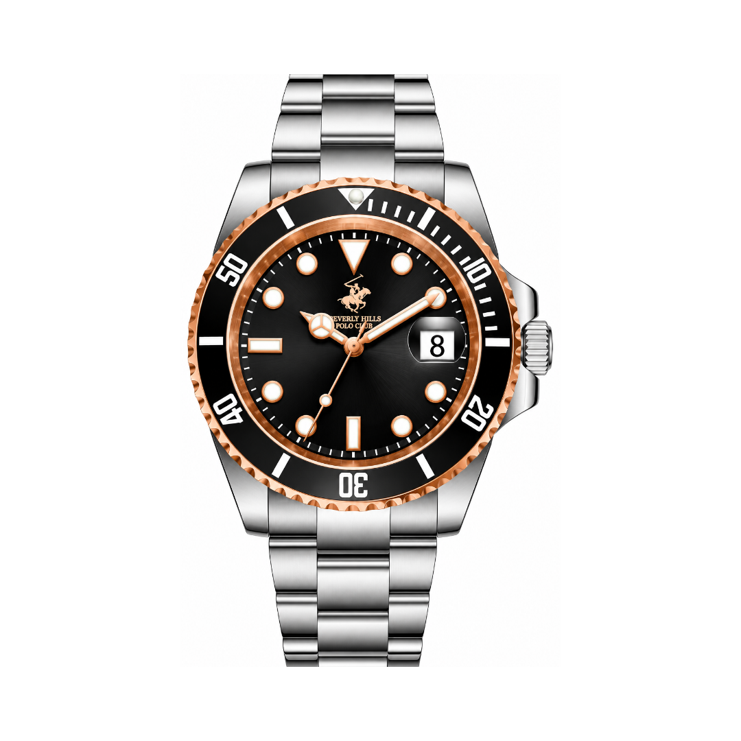 Beverly Hills Polo Club Men's Black Dial Silver Stainless Steel Quartz Date Watch BP3791X.550