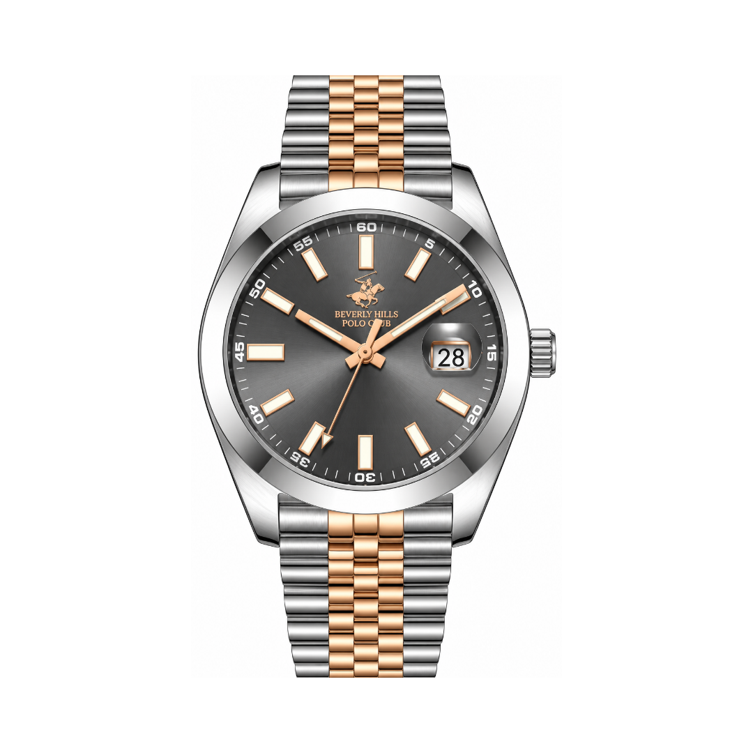 Beverly Hills Polo Club Men's Gunmetal Dial Two-Tone Stainless Steel Quartz Date Watch BP3810X.560