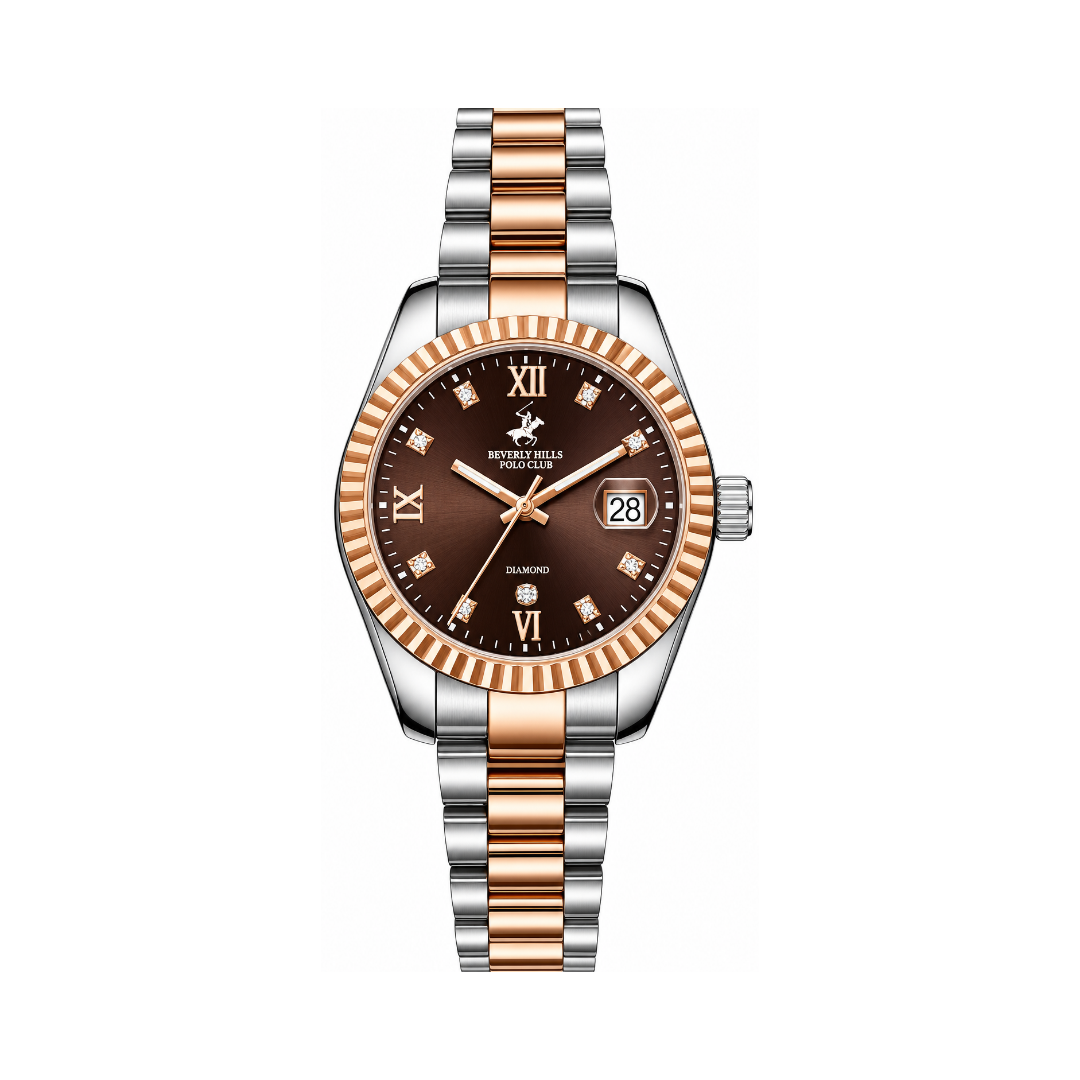 Beverly Hills Polo Club Women's Brown Dial Silver Stainless Steel Quartz Date Watch BP3819X.540