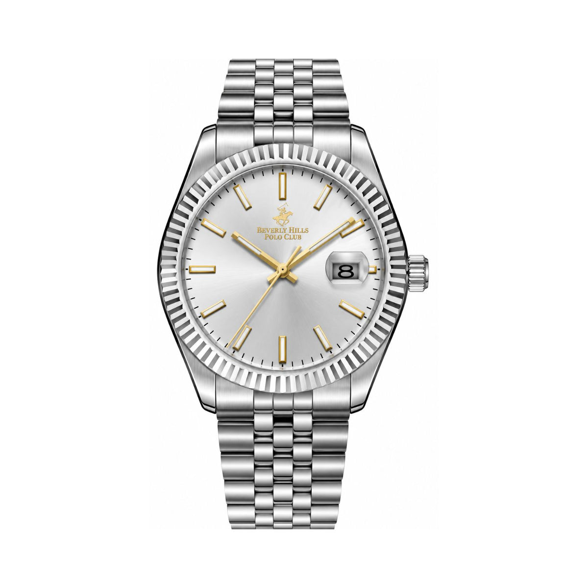 Beverly Hills Polo Club Men's Silver Dial Stainless Steel Quartz Date Watch BP3018X.331