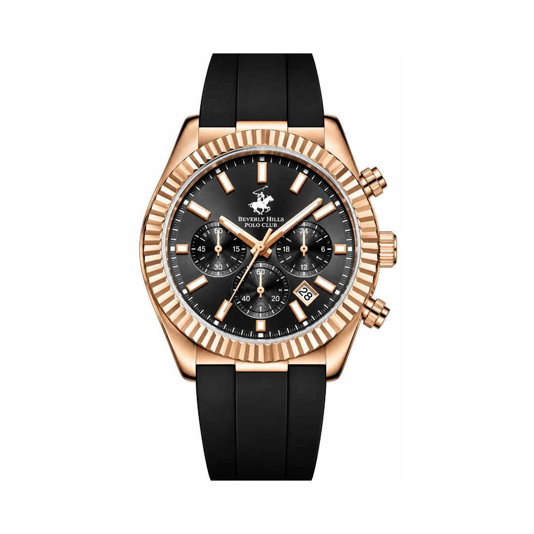 Beverly Hills Polo Club Men's Black Dial Rose Gold & Silver Stainless Steel Quartz Watch BP3836X.461