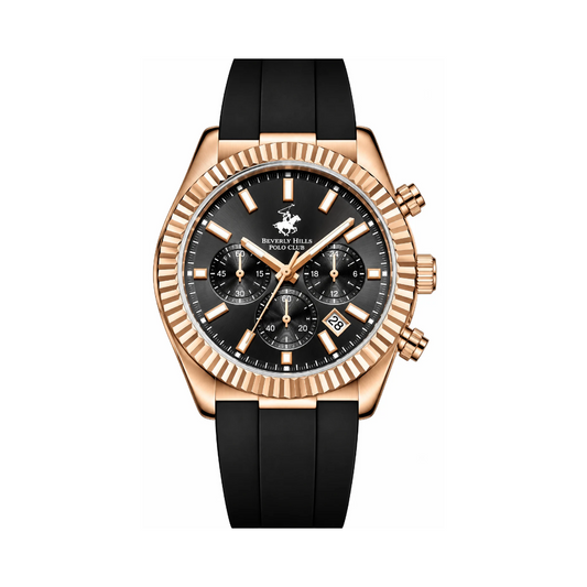 Beverly Hills Polo Club Men's Black Dial Rose Gold & Silver Stainless Steel Quartz Watch BP3836X.461