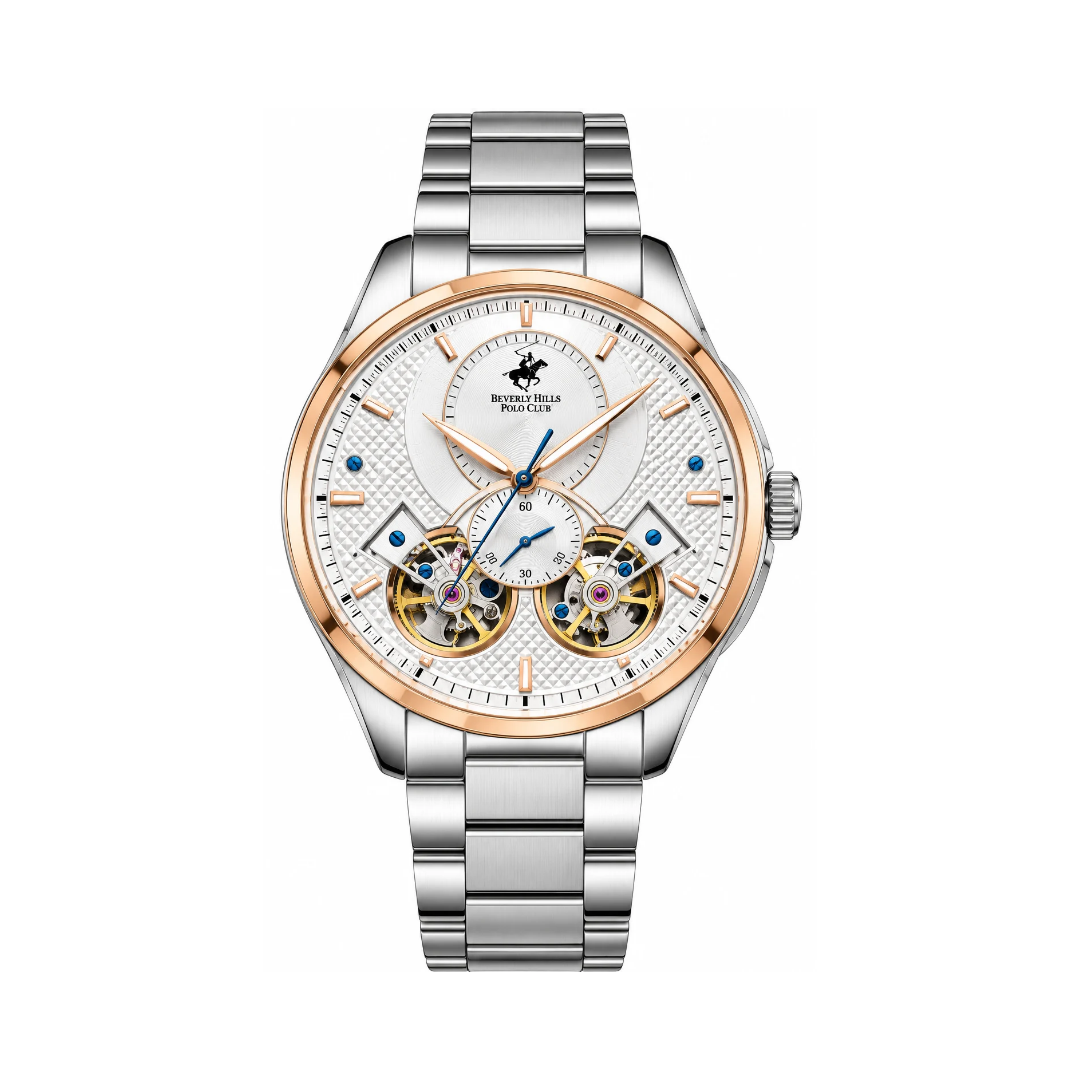 Beverly Hills Polo Club Men's Silver Dial Stainless Steel Automatic Skeleton Watch BP3848X.530