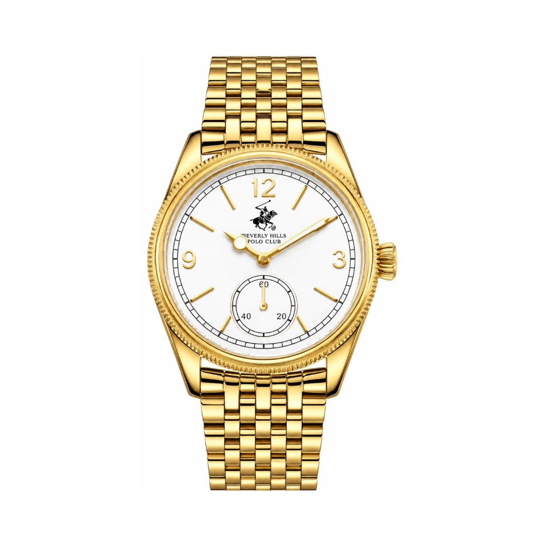 Beverly Hills Polo Club Men's White Dial Gold Stainless Steel Quartz Chronograph Watch BP3890X.130