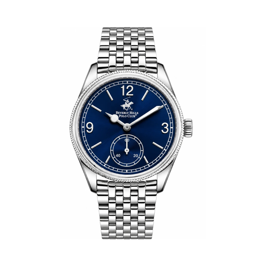 Beverly Hills Polo Club Men's Blue Dial Silver Stainless Steel Quartz Watch BP3890X.390