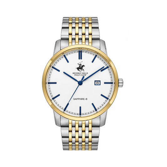 Beverly Hills Polo Club Men's White Dial Two-Tone Stainless Steel Quartz Date Watch BP3895X.230