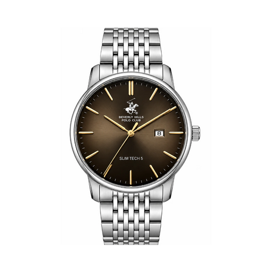 Beverly Hills Polo Club Men's Brown Dial Silver Stainless Steel Quartz Date Watch BP3895X.340