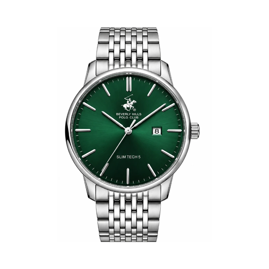 Beverly Hills Polo Club Men's Blue Dial Silver Stainless Steel Quartz Date Watch BP3895X.370