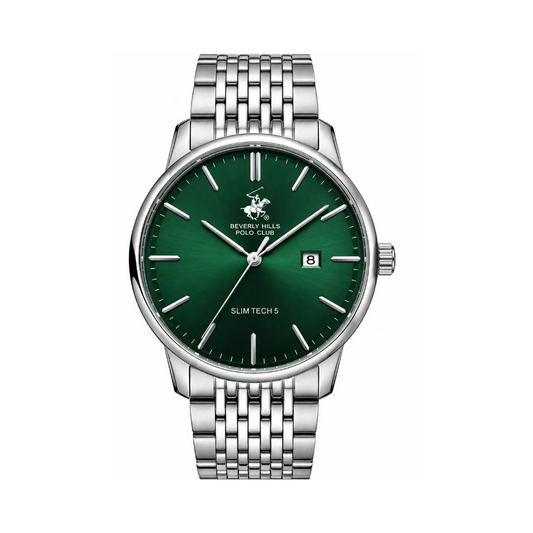 Beverly Hills Polo Club Men's Blue Dial Silver Stainless Steel Quartz Date Watch BP3895X.370