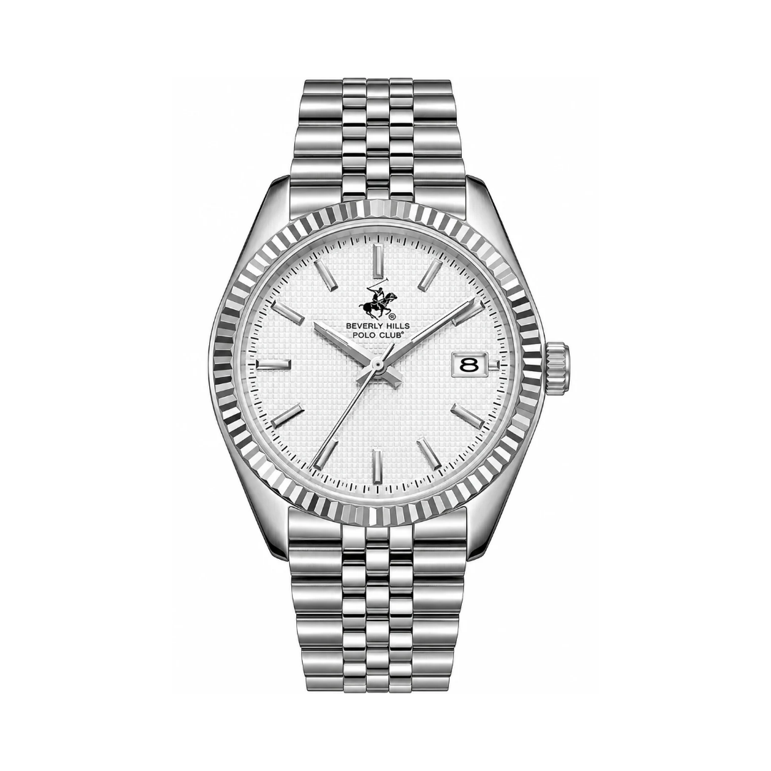 Beverly Hills Polo Club Men's Silver Dial Stainless Steel & Black Leather Quartz Date Watch BP3911X.330