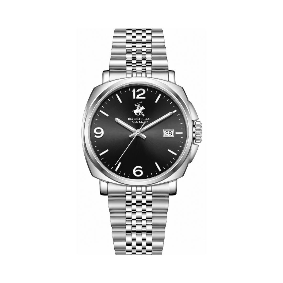 Beverly Hills Polo Club Men's Gunmetal Black Dial Silver Stainless Steel Quartz Date Watch BP3928X.350