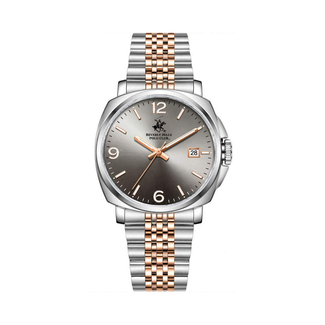 Beverly Hills Polo Club Men's Beige Dial Silver & Gold Stainless Steel Quartz Date Watch BP3928X.560