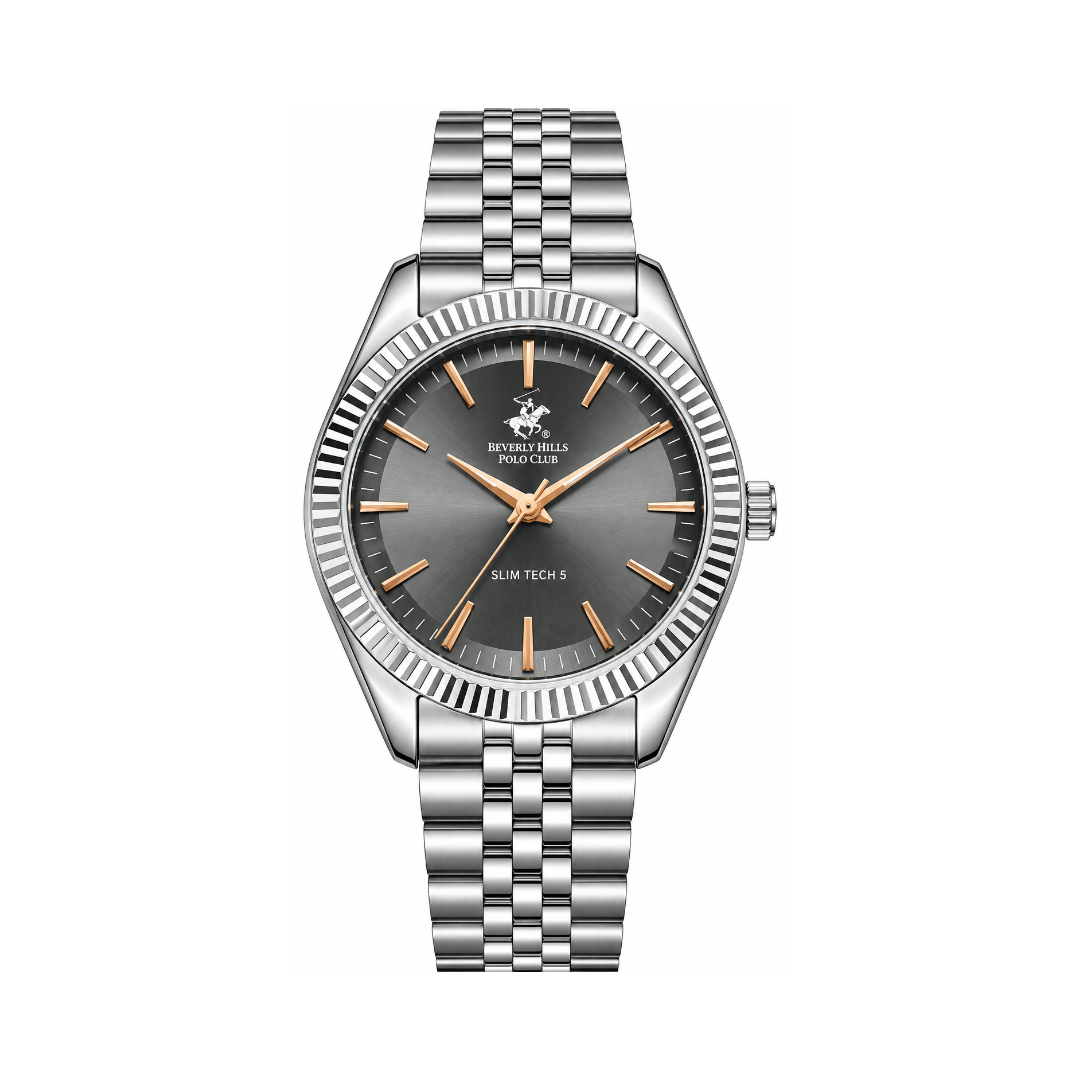 Beverly Hills Polo Club Men's Grey Dial Silver Stainless Steel Quartz Watch BP3830X.350