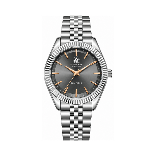 Beverly Hills Polo Club Men's Grey Dial Silver Stainless Steel Quartz Watch BP3830X.350