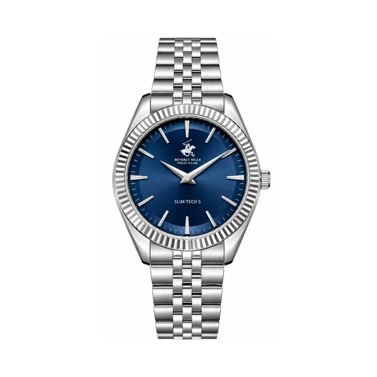 Beverly Hills Polo Club Men's Blue Dial Silver Stainless Steel Quartz Watch BP3830X.390
