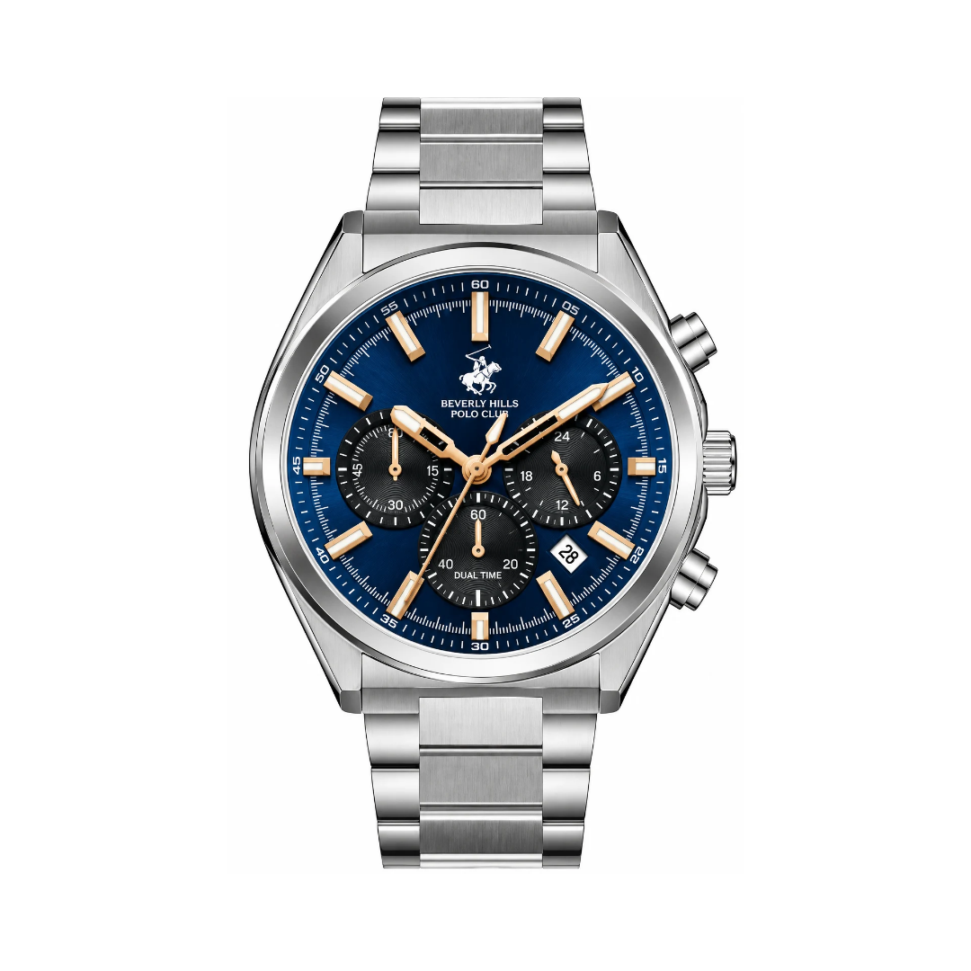 Beverly Hills Polo Club Men's Dark Blue Dial Silver Stainless Steel Quartz Watch BP3831X.391