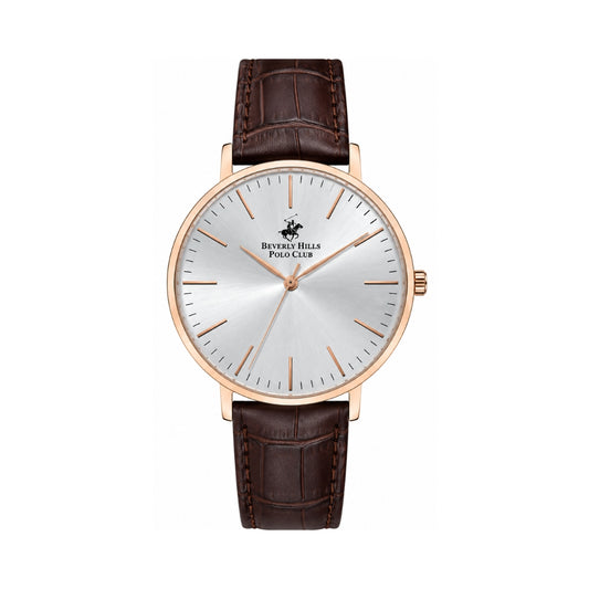Beverly Hills Polo Club Men's Silver Dial Brown Leather Strap Watch BP3129X.432