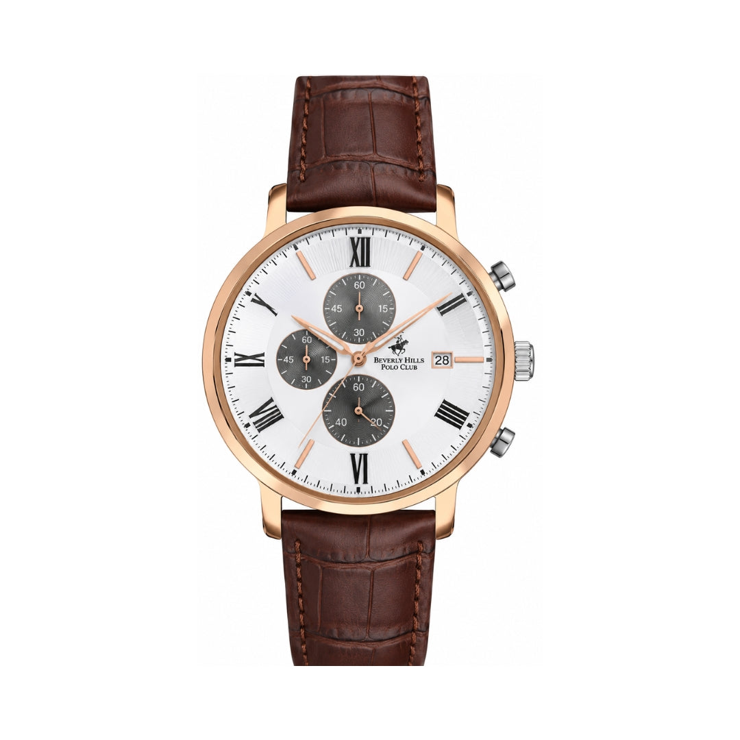 Beverly Hills Polo Club Men's Silver Dial Brown Leather Multifunction Watch BP3116X.432