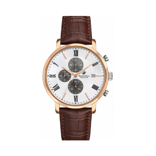 Beverly Hills Polo Club Men's Silver Dial Brown Leather Multifunction Watch BP3116X.432