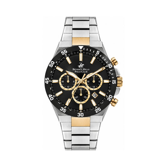Beverly Hills Polo Club Men's Black Dial Silver & Gold Stainless Steel Multifunction Watch BP3353X.250