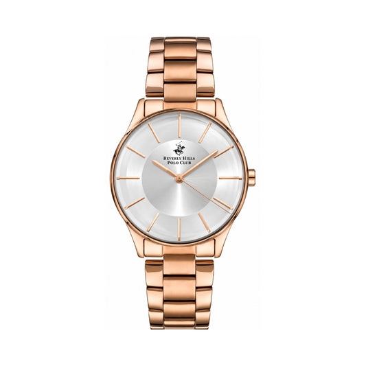 Beverly Hills Polo Club Women's Silver Sunray Dial Rose Gold Stainless Steel Watch BP3286X.430