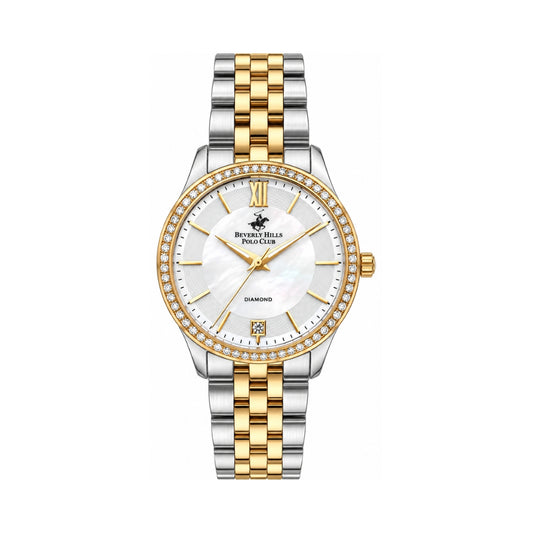 Beverly Hills Polo Club Women's White MOP Diamond Dial Two-Tone Stainless Steel Watch BP3295X.520