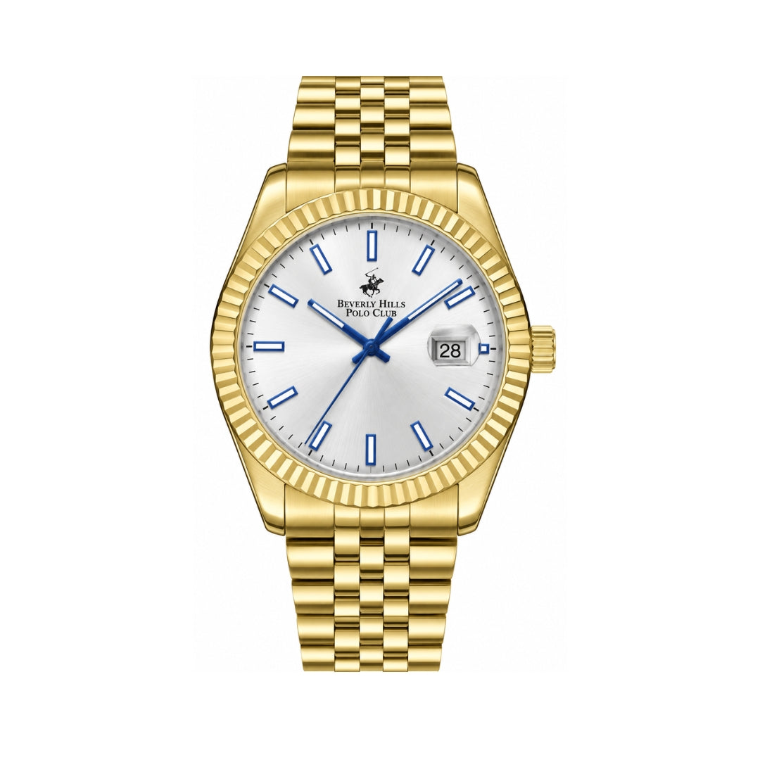 Beverly Hills Polo Club Men's White Dial Gold Stainless Steel Quartz Watch BP3018X.130