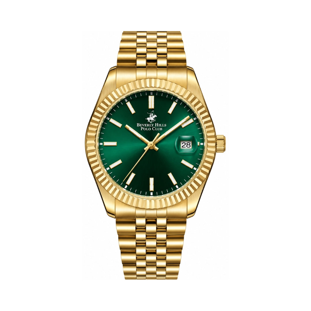Beverly Hills Polo Club Men's Green Dial Gold Stainless Steel Quartz Watch BP3018X.170