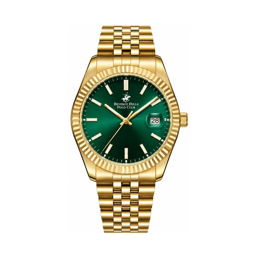 Beverly Hills Polo Club Men's Green Dial Gold Stainless Steel Quartz Watch BP3018X.170