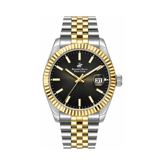Beverly Hills Polo Club Men's Black Dial Two-Tone Stainless Steel Quartz Watch BP3018X.250