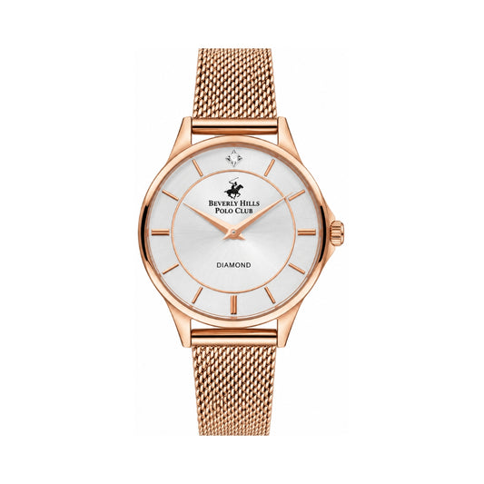 Beverly Hills Polo Club Women's Silver Dial Rose Gold Mesh Stainless Steel Watch BP3242X.430