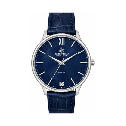 Beverly Hills Polo Club Men's Dark Blue Leather Strap Watch BP3308X.399