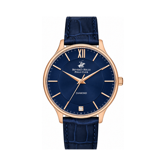 Beverly Hills Polo Club Men's Dark Blue Leather Strap Watch BP3308X.499