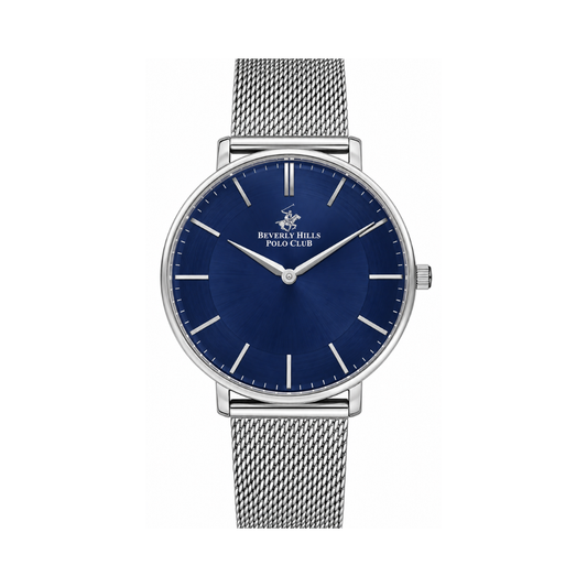 Beverly Hills Polo Club Men's Blue Dial Stainless Steel Mesh Watch BP3321X.390