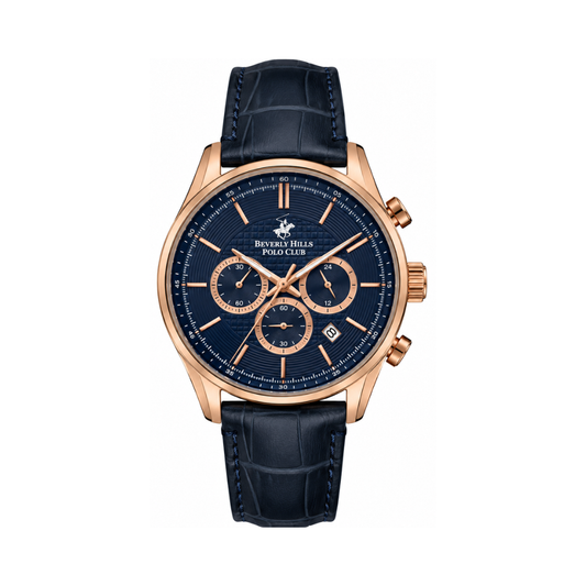 Beverly Hills Polo Club Men's Dark Blue Multifunction Leather Strap Watch BP3004X.499