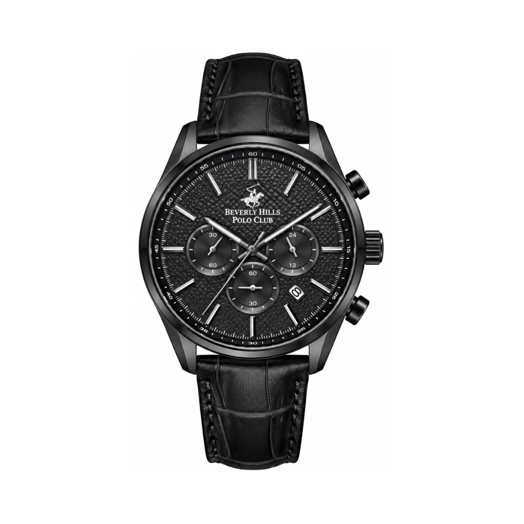 Beverly Hills Polo Club Men's Black Multifunction Leather Strap Watch BP3004X.661