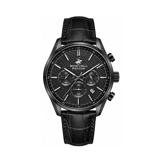 Beverly Hills Polo Club Men's Black Multifunction Leather Strap Watch BP3004X.661