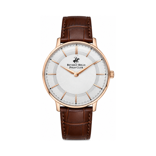 Beverly Hills Polo Club Men's Silver Dial Dark Brown Leather Strap Watch BP3322X.432