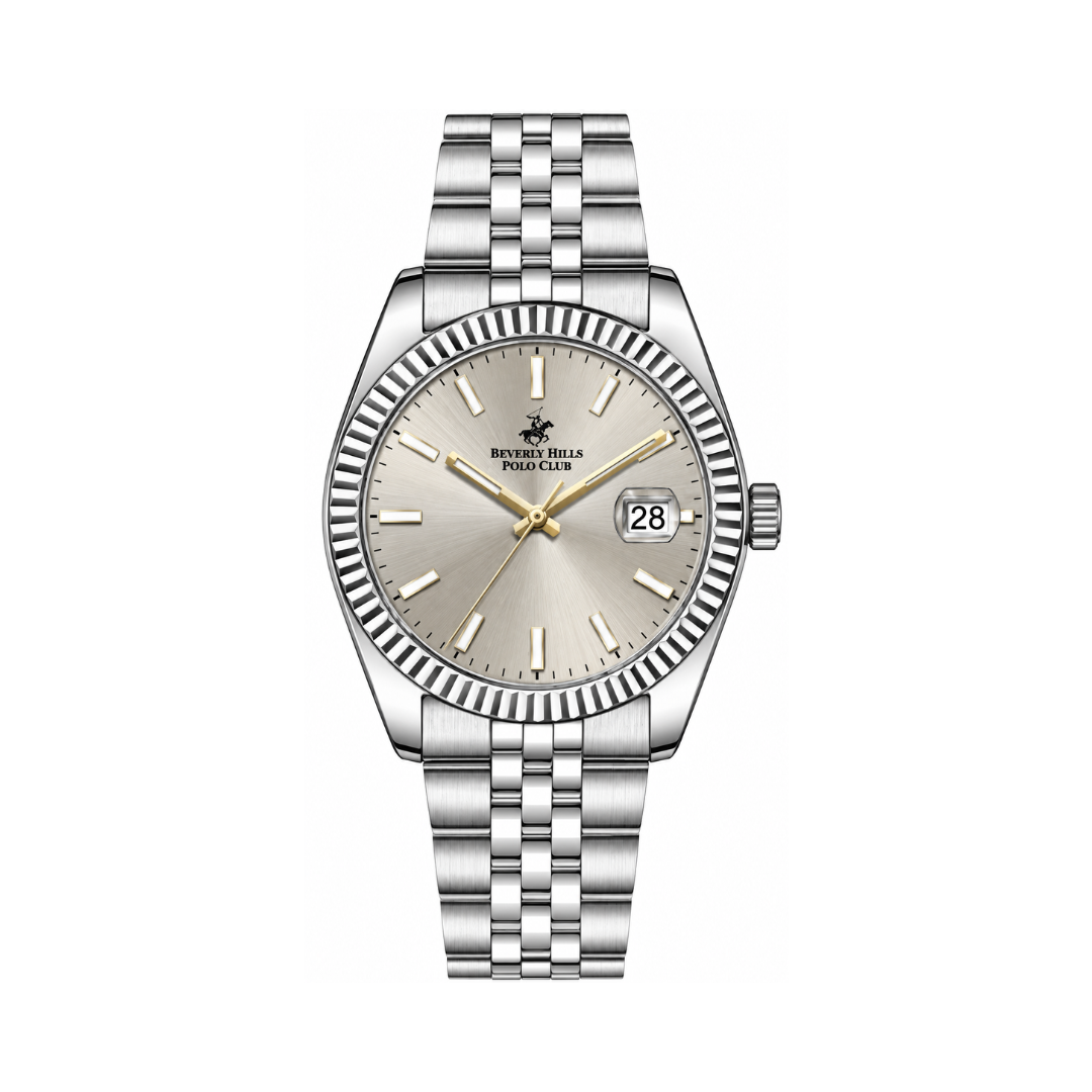 Beverly Hills Polo Club Quartz Men's Beige Dial Silver Stainless Steel Date Watch BP3018X.361