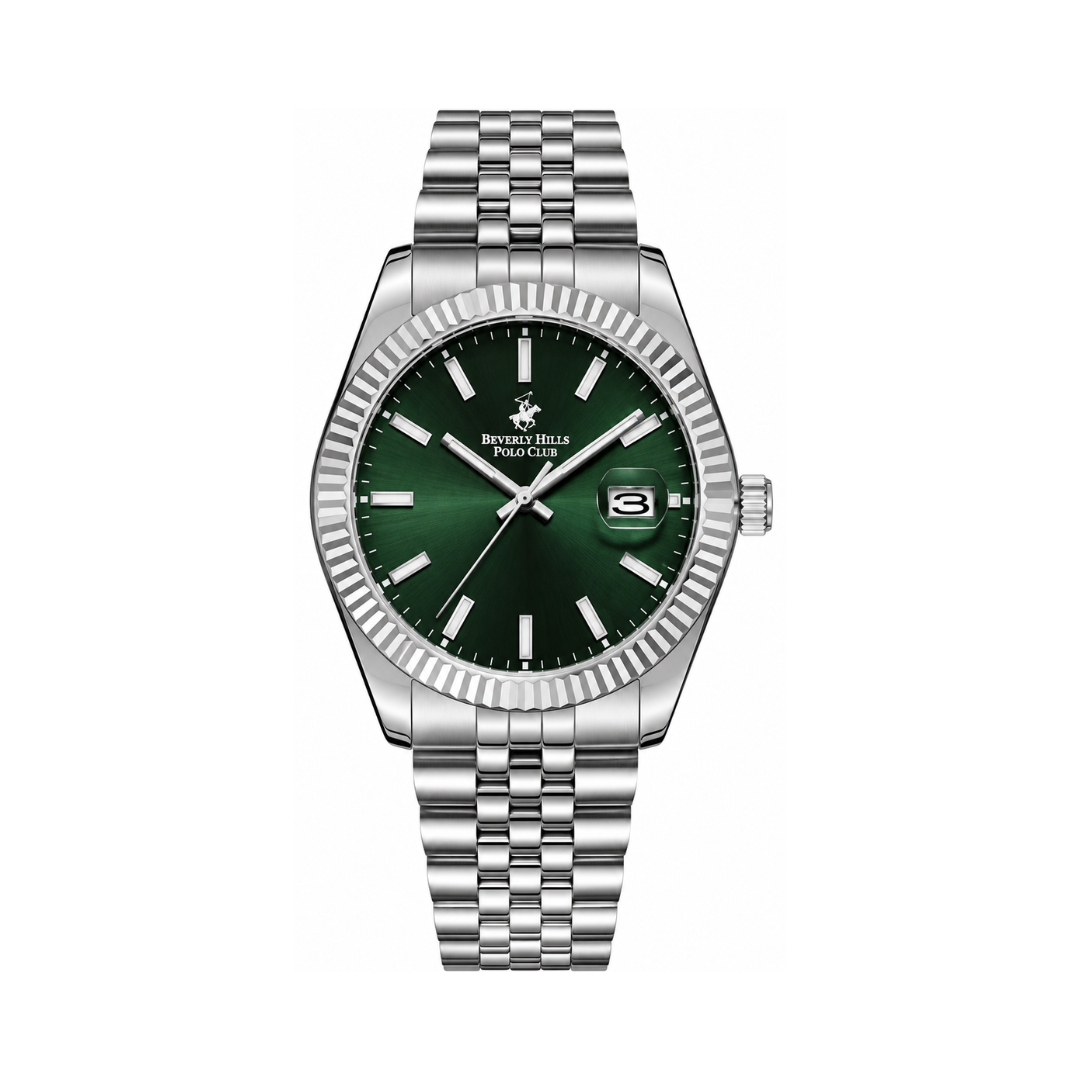 Beverly Hills Polo Club Spring 25 Men's Green Dial Silver Stainless Steel Quartz Date Watch BP3018X.371