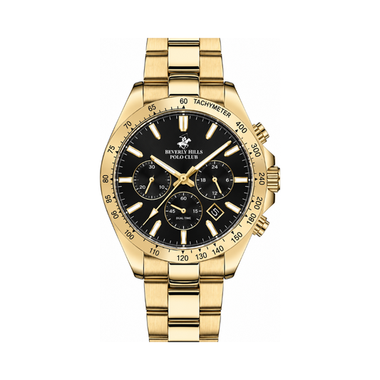 Beverly Hills Polo Club Polo Men's Black Dial Gold Stainless Steel Quartz Chronograph Watch BP3127X.150