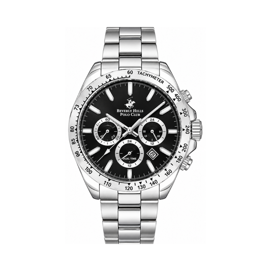Beverly Hills Polo Club Gents Men's Black Dial Silver Stainless Steel Quartz Multifunction Watch BP3127X.350