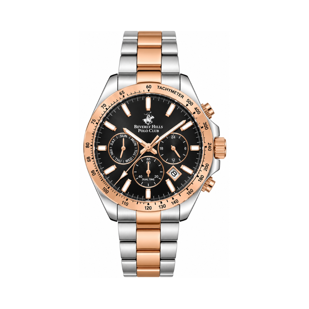 Beverly Hills Polo Club Dual Time Men's Black Dial Stainless Steel Quartz Multifunction Watch BP3127X.550