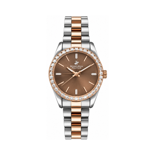 Beverly Hills Polo Club Polo Women's Brown Dial Silver Rose Gold Stainless Steel Quartz Watch BP3171C.540