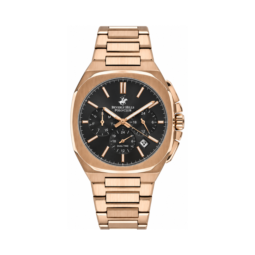 Beverly Hills Polo Club Multifunction Men's Black Dial Rose Gold Stainless Steel Quartz Chronograph Watch BP3210X.460